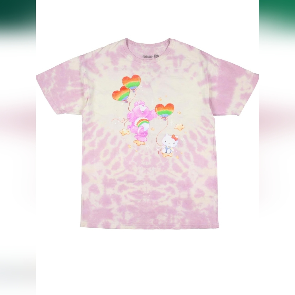 Hello Kitty x Care Bears Women's Heart Balloon & Stars Shimmer Design Tie-Dye XL